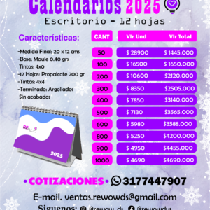 Calendaro 12 Hojas